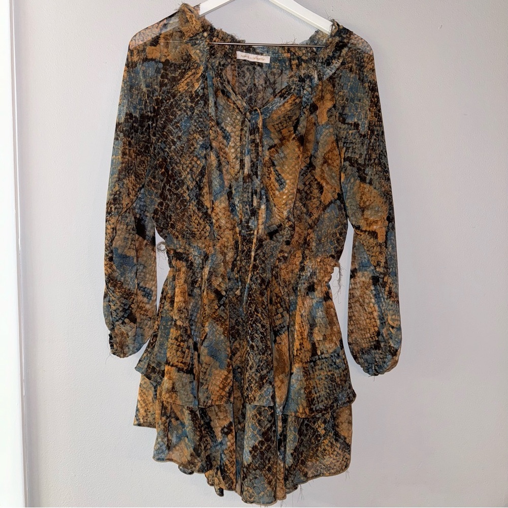 Pookie & Sebastian Dress Olivaceous Animal Print Size Large